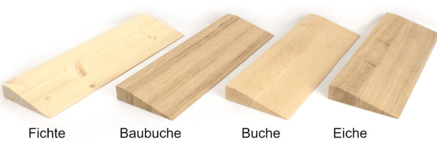 Saugroboter Türschwellen Rampe aus verschiedenen Holzarten.